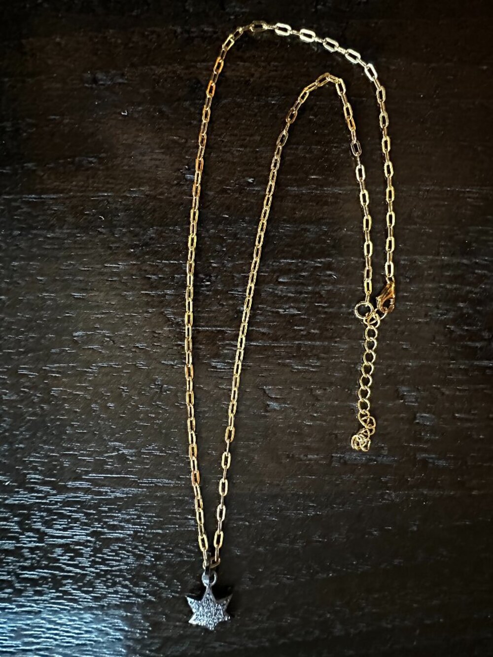 Gold plated chain necklace with pave diamond star